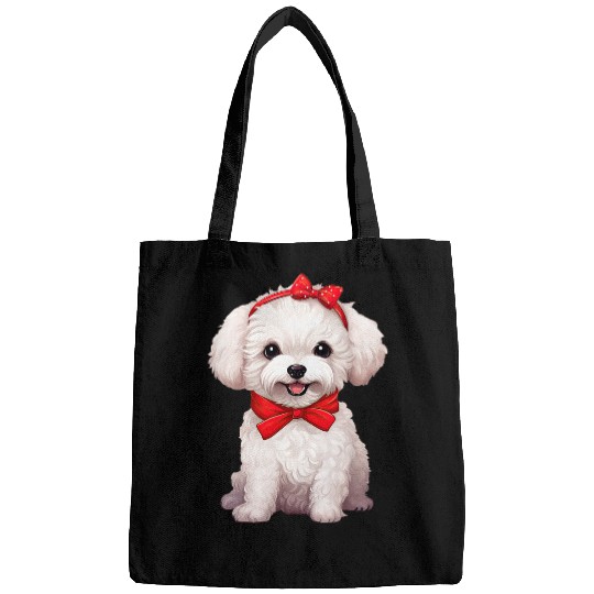 Cute Bichon Frise in a Bow Tie Headband Red Bandana Bags