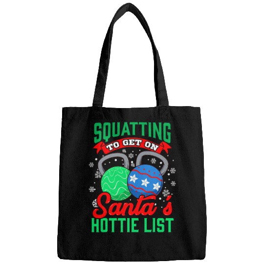 Christmas Workout xmass Squat Funny Saying Holiday Fitness Bags