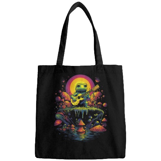 Funny Guitar Frog Toad 60s 70s Guitar Music Rock And Roll Concert Band Bags