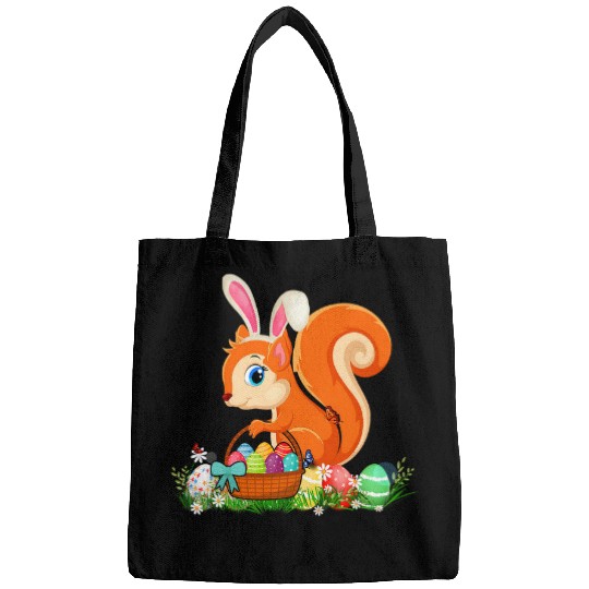 Happy Easter Bunny Squirrel Holding Easter Egg Basket Bags