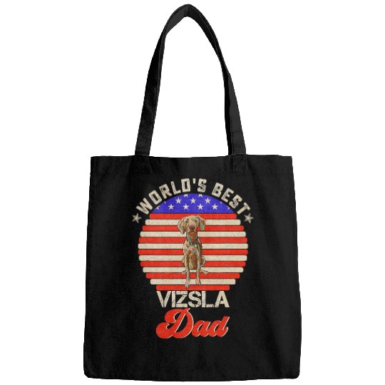 Dog Vizsla vintages Retro USA Flag Worlds bests Vizsla Dog Dad Sunset Bags