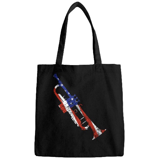 Funny Trumpet vintages American Flag Trumpet Player 4th of July Bags