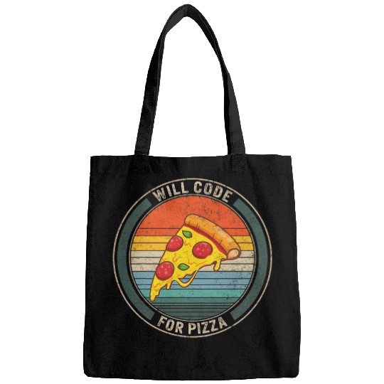 Programmer Will Code For Pizza Funny Coding Software Program Bags