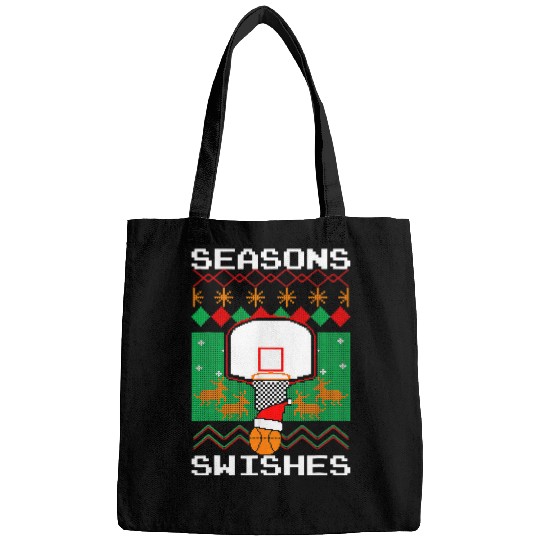 Funny Basketball Christmas Basketball Seasons Swishes xmass Ugly Sweater Bags