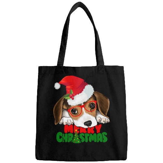 Beagle Pet Lover Glasses Merry Christmas Funny Santa Beagle 67 Bags