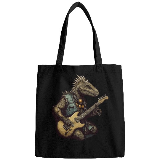 Funny Guitar Punk Dino Funny Velociraptor Playing Bags
