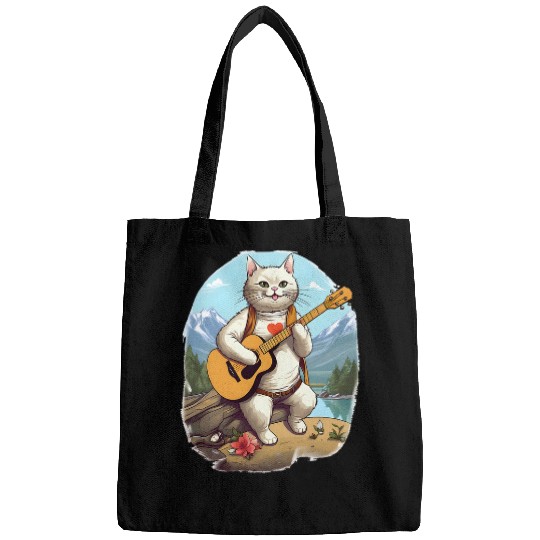 Funny Guitar Cute Cat Owner Guitar Player Camping Guitarist I Pet Cats Bags