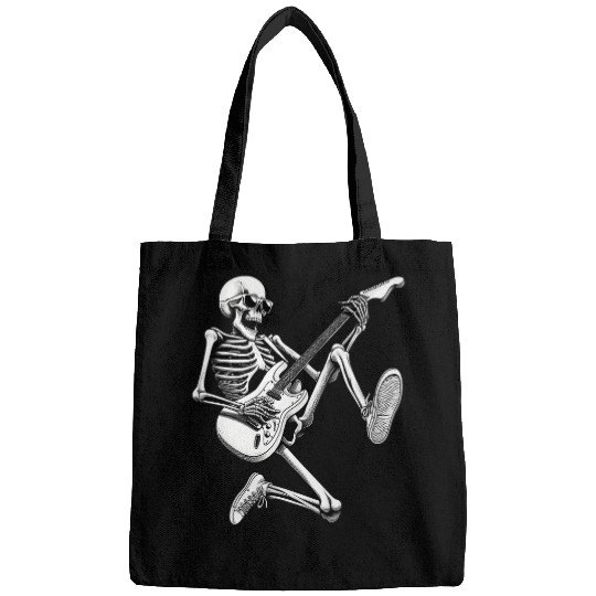 Funny Guitar Rock On Skeletons Glasses Guitar Rock Roll Music Band Concert Bags