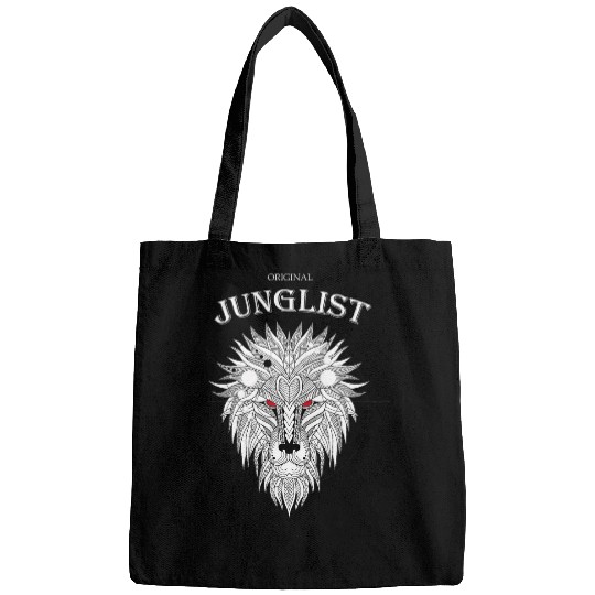 Funny Drummer and Bass Jungle music Junglist dnb Music Lion Head Bags