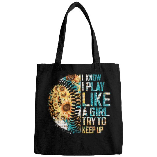 Sport Baseball I Play Like A Girl Softball Team Leopard Sunflower Bags