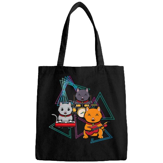 Funny Drummer Kitties On Bass Guitar And Drum Music Cat Lovers Bags