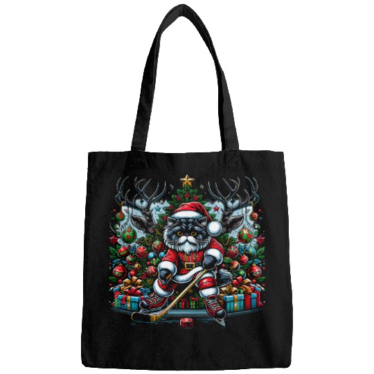 Sport Hockey Santa Persian Cat Playing Hockey Christmas Bags
