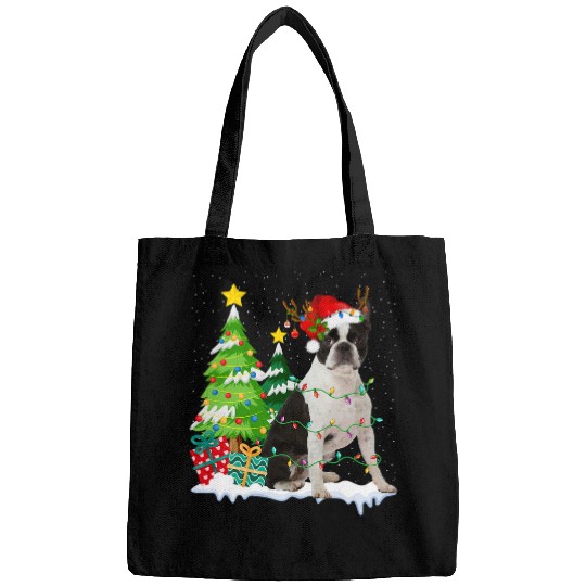 Boston Terrier Pet Santa Hat Reindeer Christmas Lights Bags