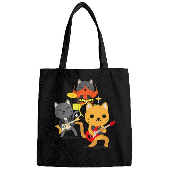 Funny Drummer Kitties On Bass Guitar And Drum Music Lover Cat Owner Bags