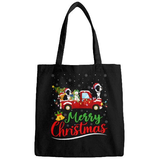 Boston Terrier Pet Ride xmass Tree Red Truck Merry Christmas Bags