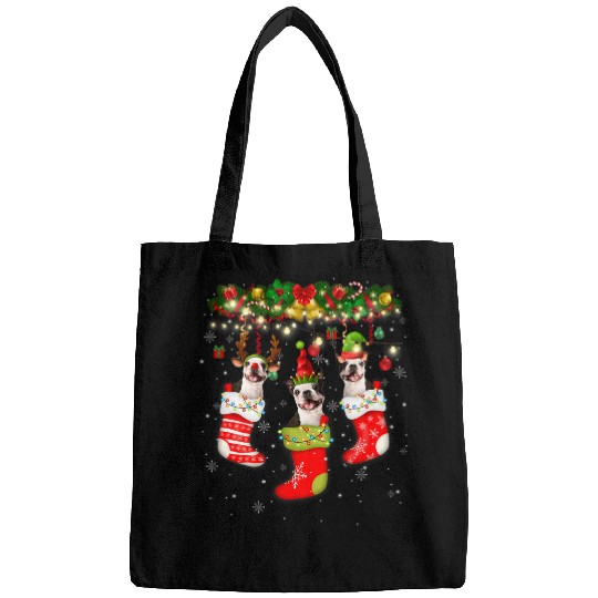 Boston Terrier Pet Santa ELF Reindeer Boston Terrier In Christmas Socks Dog 2 Bags