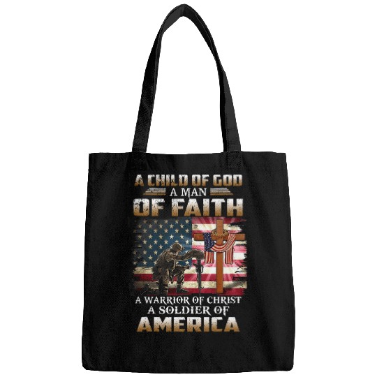 A Child Of God A Man Of Faith A Warrior Of Christ Veteran Bags