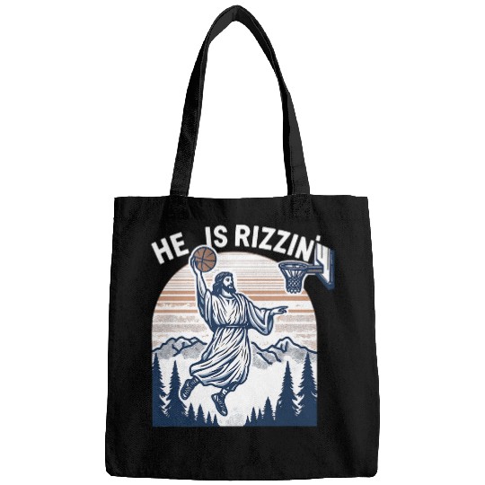 Sport Basketball He is Risen Funny Easter Jesus Playing Basketball Christian Bags