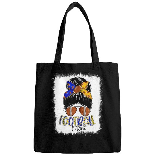 Sport American Football Bleached Football Mom Life With Leopard and Messy Bun Player Bags