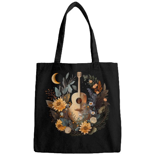 Funny Guitar Cottagecore Acoustic Guitar Moon Sun Plants Lover22 Guitarist Bags