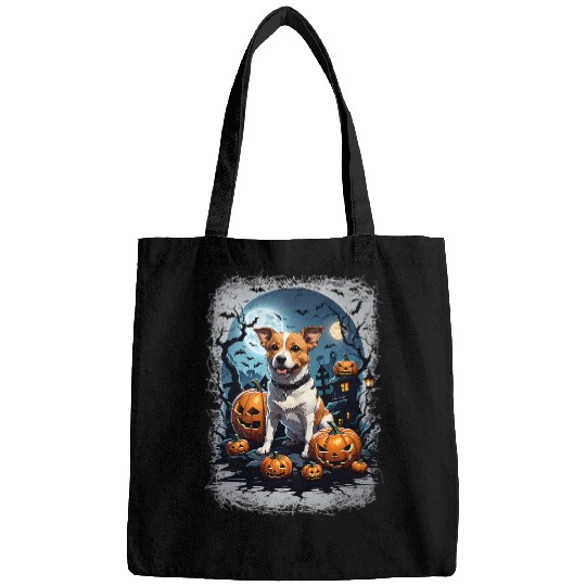 Jack Russell Pet Cute Jack Russell A Spooky Haunted House Full Moon Bags