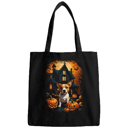 Jack Russell Pet Cute Jack Russell A Spooky Haunted House Full Moon 1 Bags