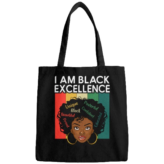 I Am Black Excellence Black History Month Melanin Afro Girl 1 Bags