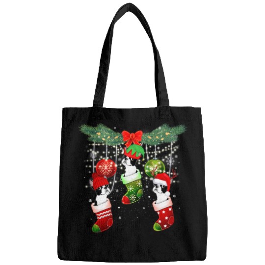 Boston Terrier Pet Santa ELF Reindeer Boston Terrier In Christmas Socks Dog 3 Bags