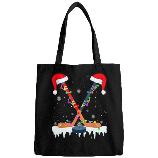 Sport Hockey Santa Hat Christmas Lights Funny Sport Boys xmass PJs Bags