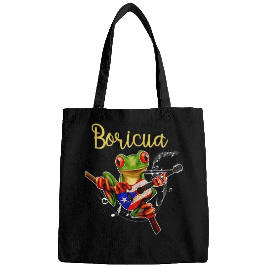 Funny Guitar Puerto Rico Coqui Frog Playing Guitar Puerto Rican Boricua Bags