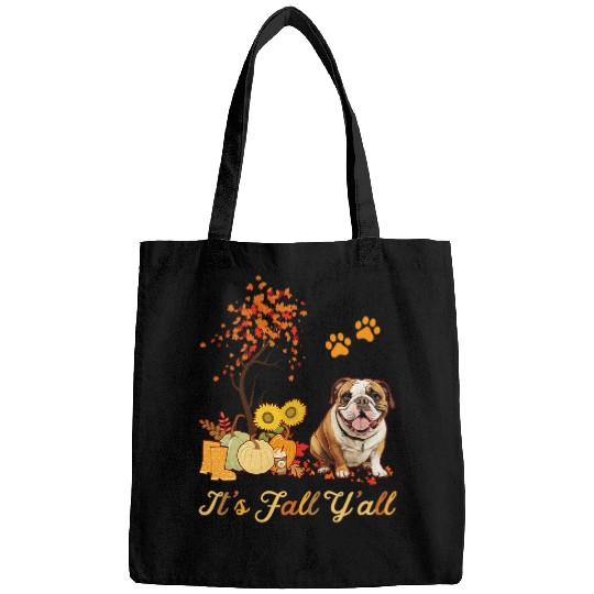 English Bulldog Pet Fall Leaves Autumn Maple Tree Thanksgiving Bags