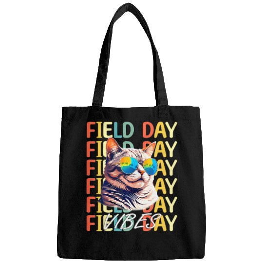 School Field Day Vibes Summer 2024 Retro Cat Teachers Kids Bags