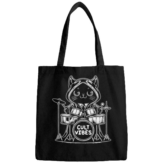 Funny Drummer Gothic Satanic black cats Playing Drums Death Metal Music Bags