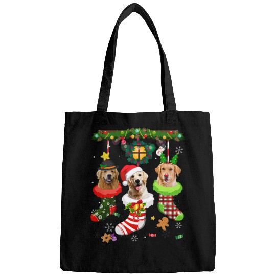Golden Retriever Pet Tree Christmas Light Dog Ugly Sweater Bags