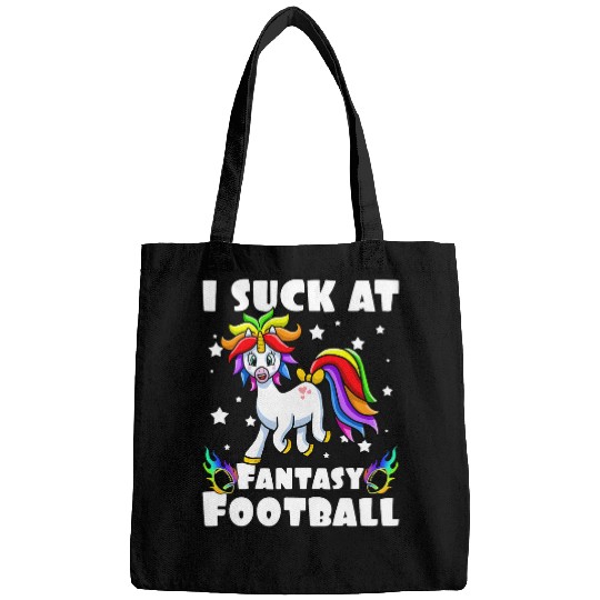 Sport American Football I Suck At Fantasy Football Unicorns Cutesy Rainbow Hair Pink Bags