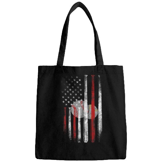 Sport Baseball American Flag Baseball Softball Team Gift Dad Mom papa Tee Bags