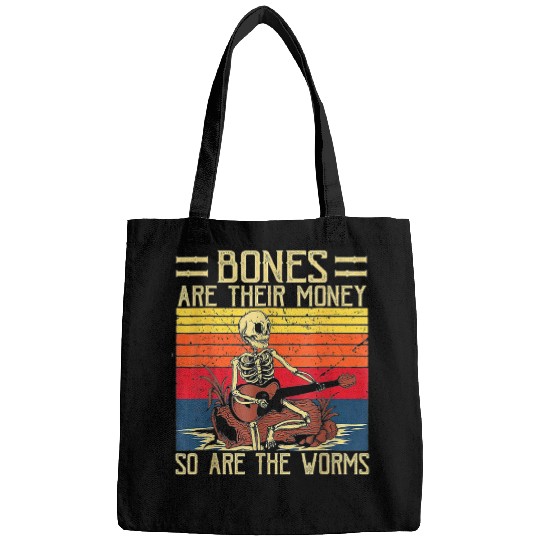 Funny Guitar Bones Are Their Money Skeletons Playing Guitar vintages 1 Skull Bags