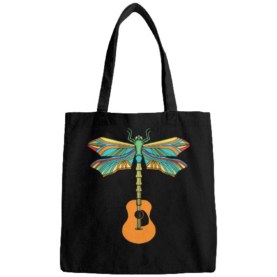 Funny Guitar Lover Acoustic Guitar Artistic Dragonfly Music Musician Vitnage Bags