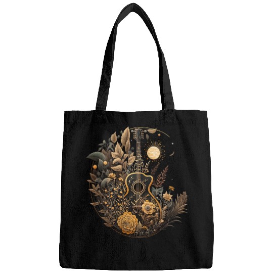 Funny Guitar Cottagecore Acoustic Guitar Moon Sun Plants Lover 1 Guitarist Bags