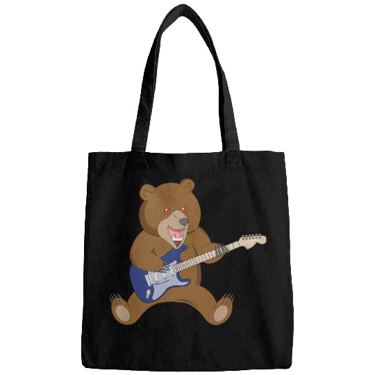 Funny Guitar Grizzly Bear Rock Band Guitarist Musician Music Lover Bags