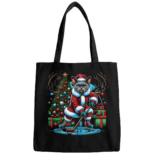 Sport Hockey Santa Devon rexs Cat Playing Hockey Bags