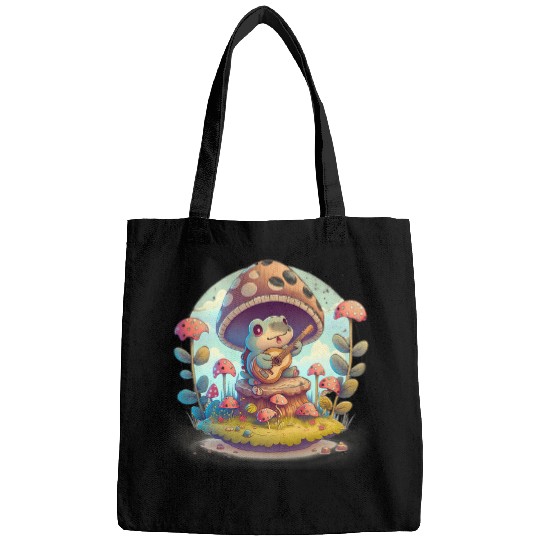 Funny Guitar Mushroom Toad Frog Playing Guitar Cottagecore 21 Bags