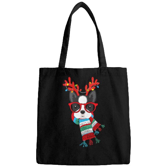 Boston Terrier Pet xmass Holidays Reindeer Christmas Lights Bags