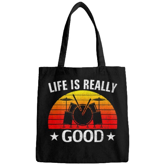 Funny Drummer Retro Life Is Really Good Drum Funny Drums Love Bags