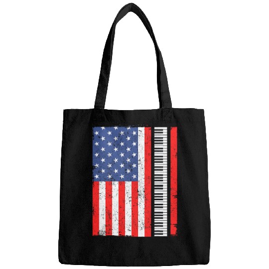 Funny Piano Instrument Pianist Keyboard American Flag 4th Of July Bags