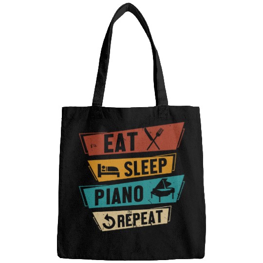 Funny Piano Music Keyboard Musician Eat Sleep Piano Repeat Bags
