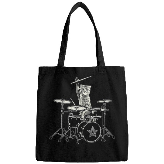 Funny Drummer Cat drummer animal drummer cat playing drums drum player Bags