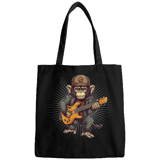 Funny Guitar Monkey Chimpanzee Playing Acousitc Rock Guitar Bags