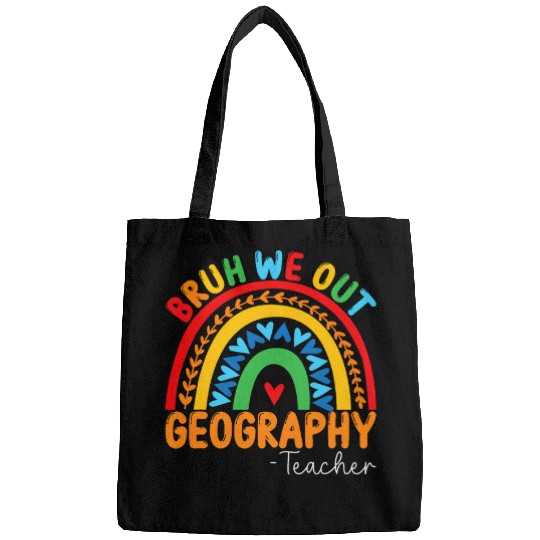 Cute Bruh We Out Teachers Summer Geography Teacher Rainbow Bags