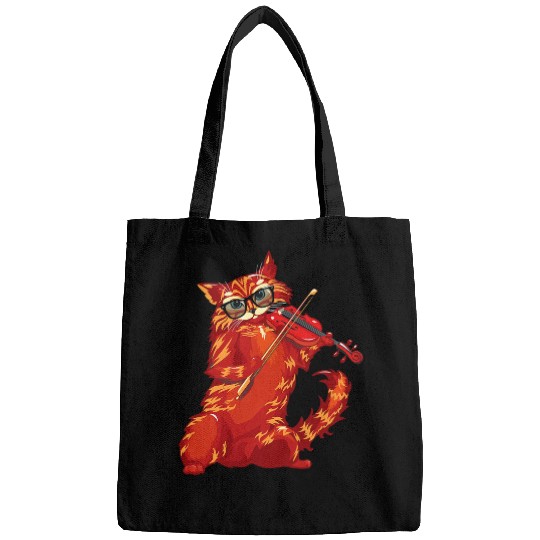 Funny Violin Musical Cat Playing Violin Orchestra Classical Music Concert Bags